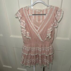 LoveShackFancy Pink Ruffled Wrap Dress